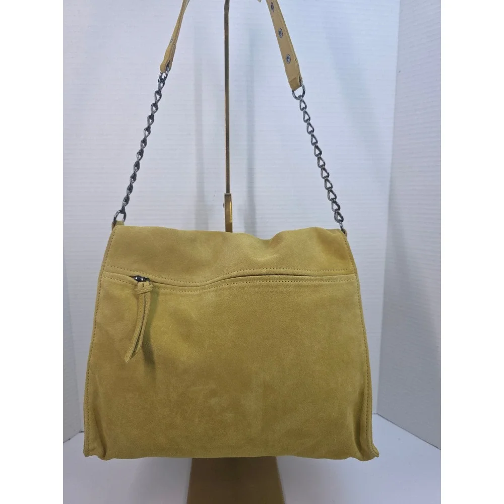 Longchamp Lime Yellow Suede Grommet Shoulder Bag Made in France L1510885163 NWT